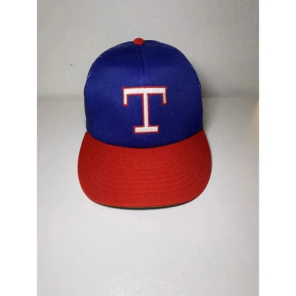 Vintage 80s Texas Rangers Snapback Trucker Mesh Snapback Hat Cap MLB Baseball - Picture 1 of 15